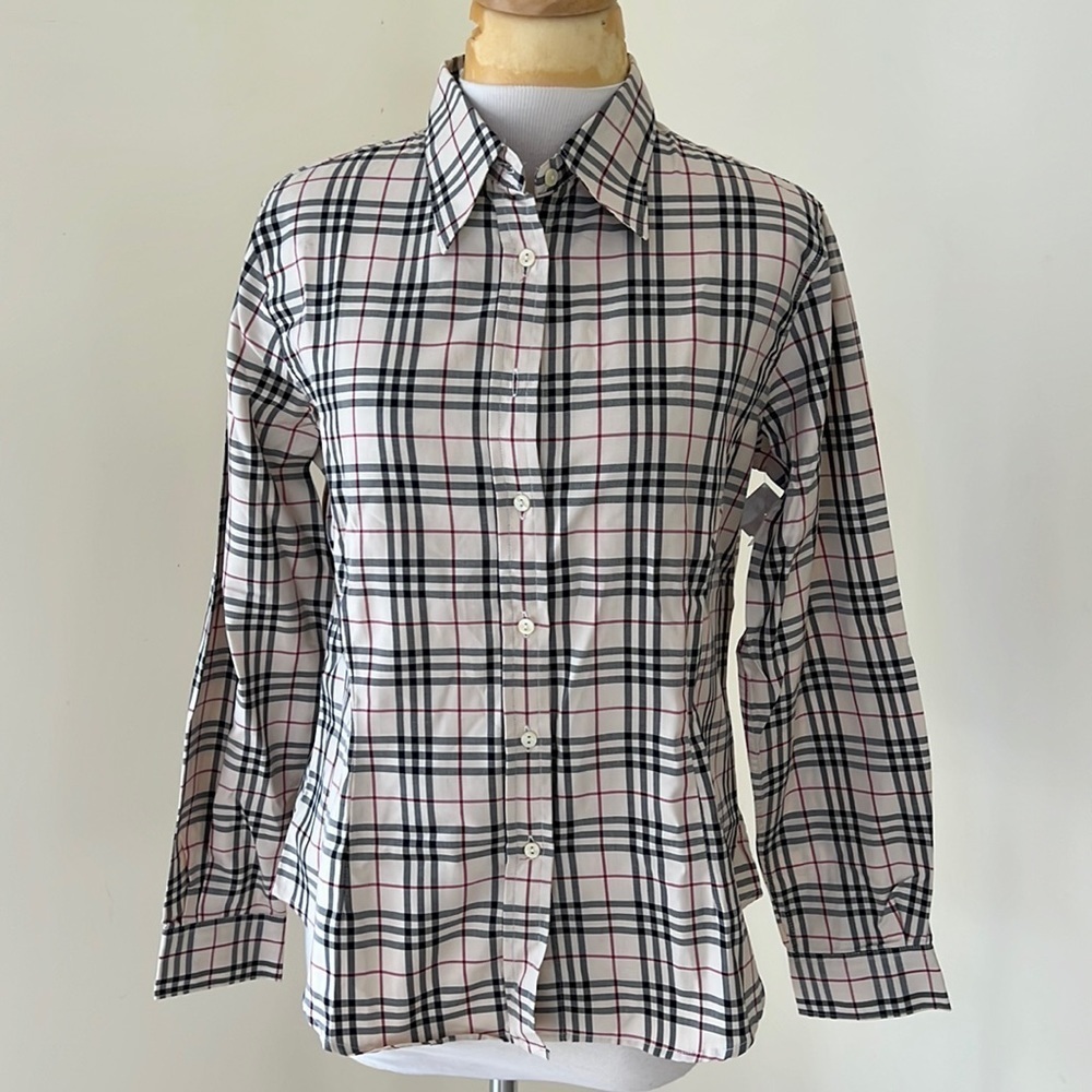 Burberry London large long sleeve button up plaid shirt.